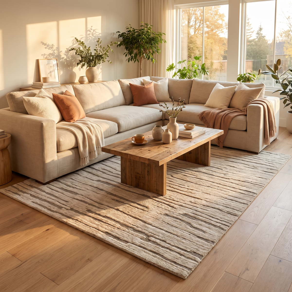 Tapis Cévennes Naturel dans un salon moderne