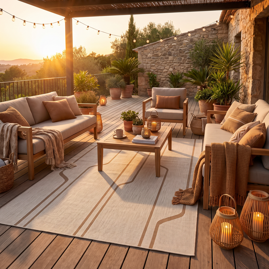 Tapis Lavezzi Naturel sur une terrasse