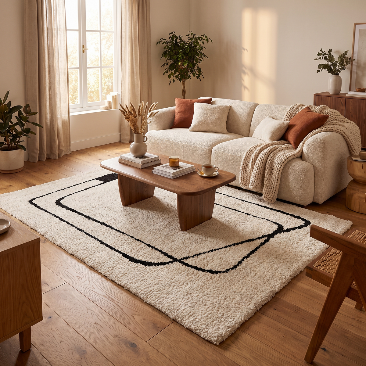 Tapis Bauges Neige dans un salon chaleureux
