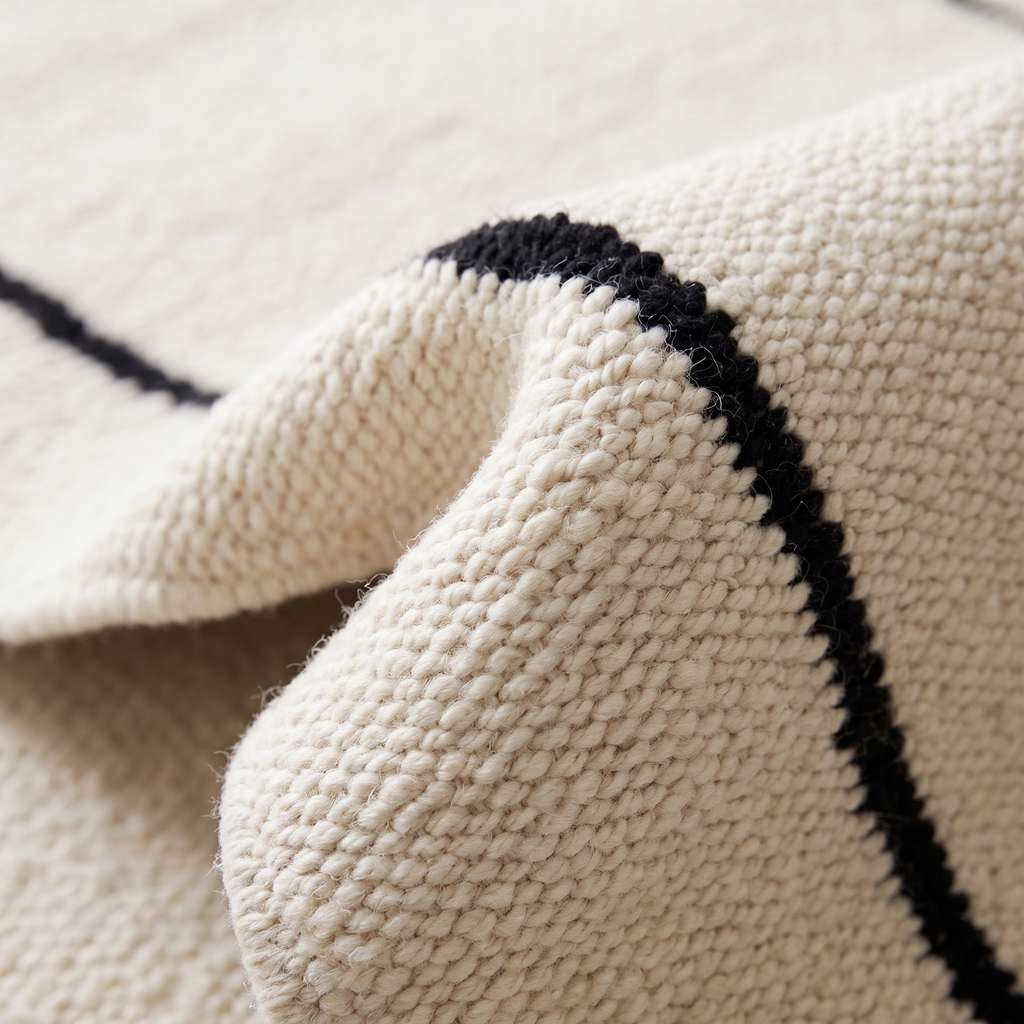 Angle et pli du tapis Bauges Neige - détail du tissage
