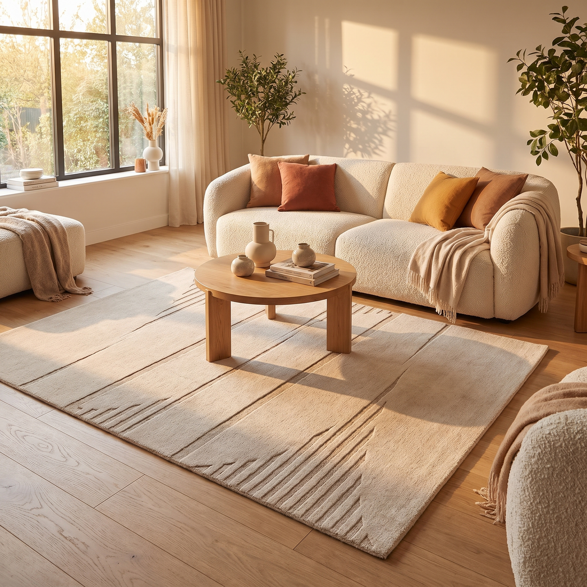 Tapis Aubrac Naturel dans un salon moderne