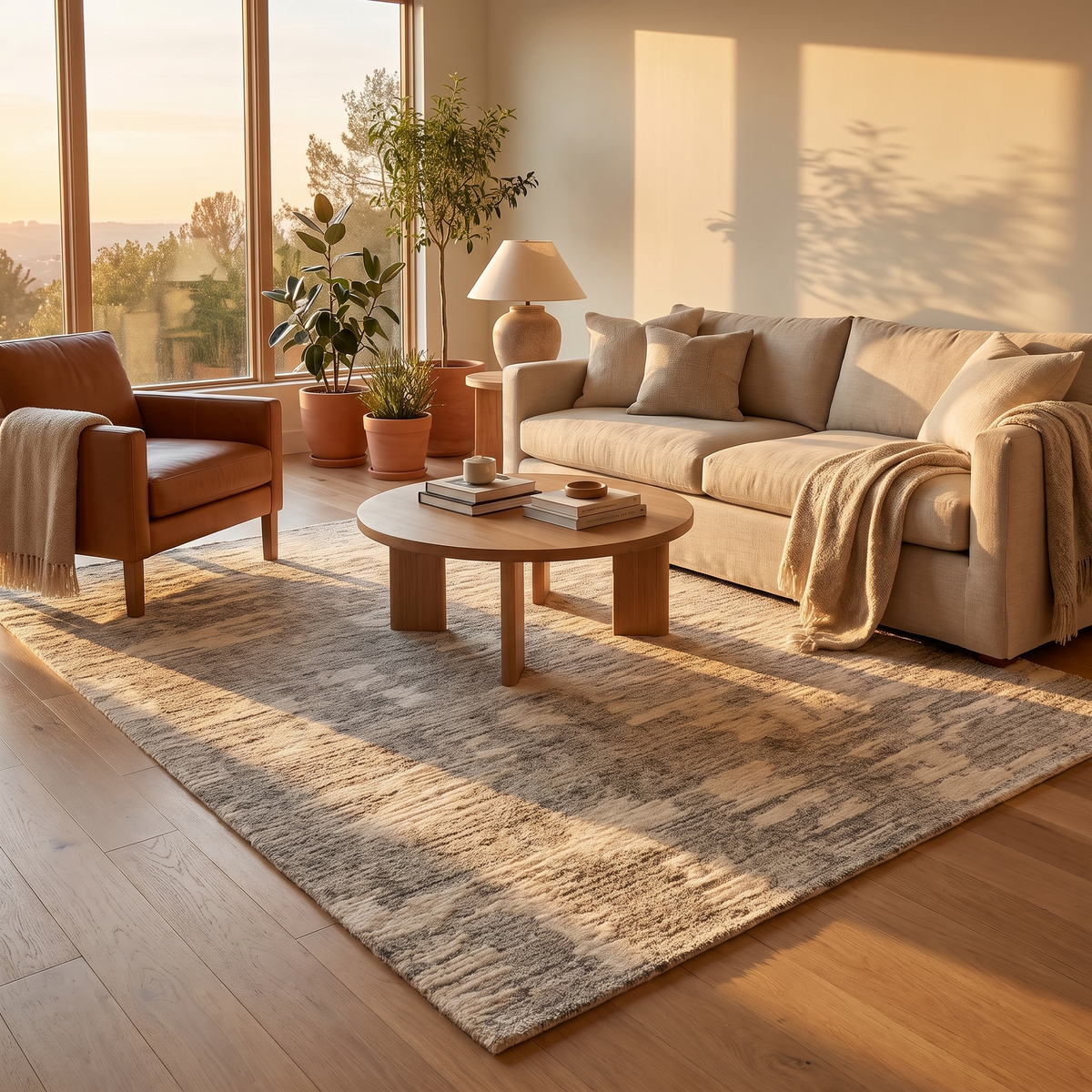 Tapis Margeride Naturel dans un salon moderne