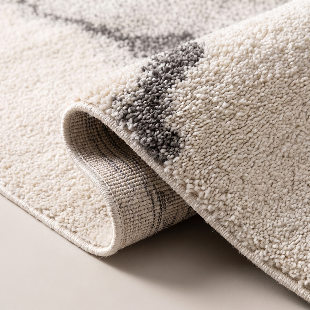 Angle et pli du tapis Queyras Ivoire - détail du tissage