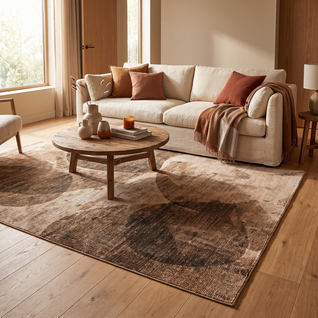 Tapis Belledonne Bronze dans un salon chaleureux