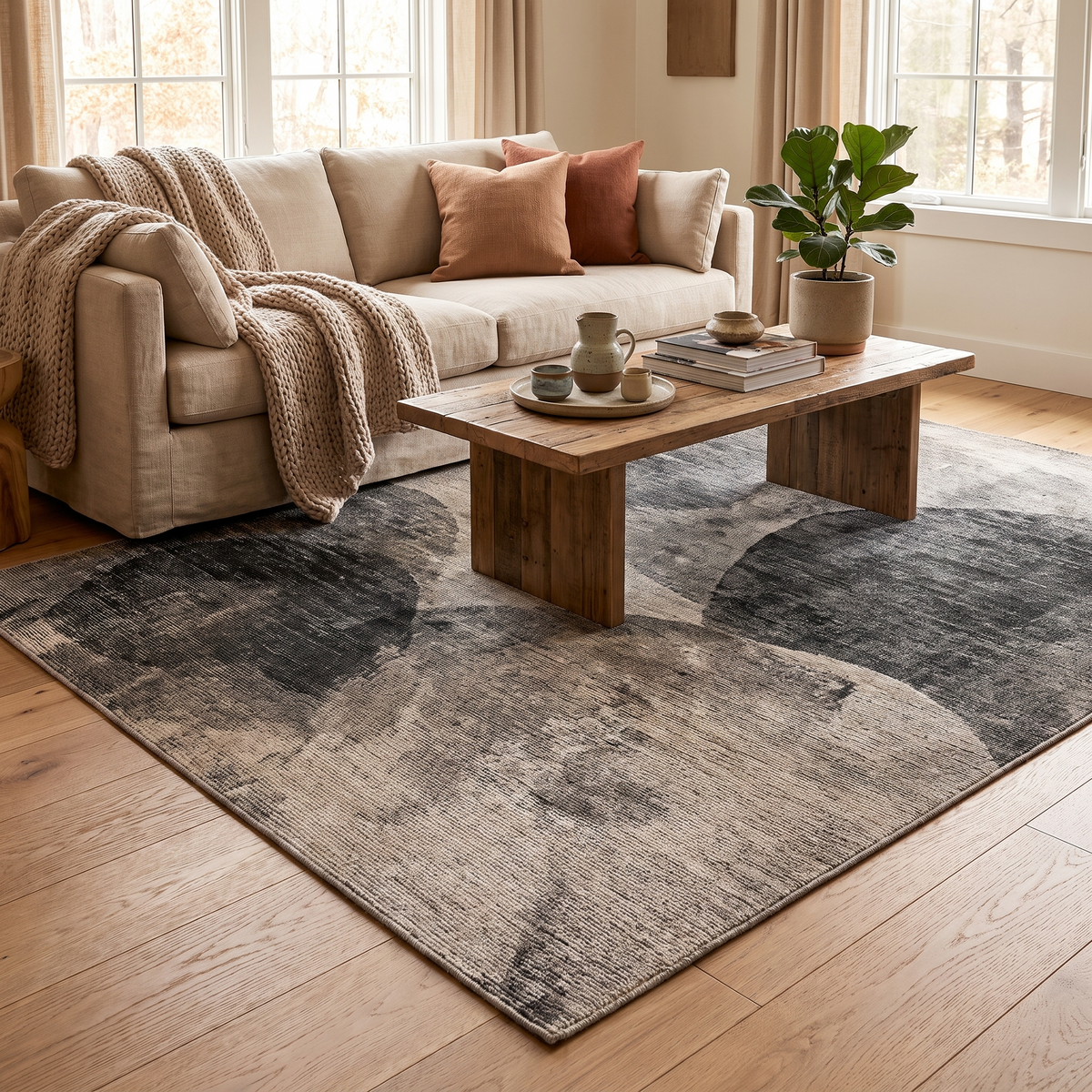 Tapis Belledonne Acier dans un salon chaleureux