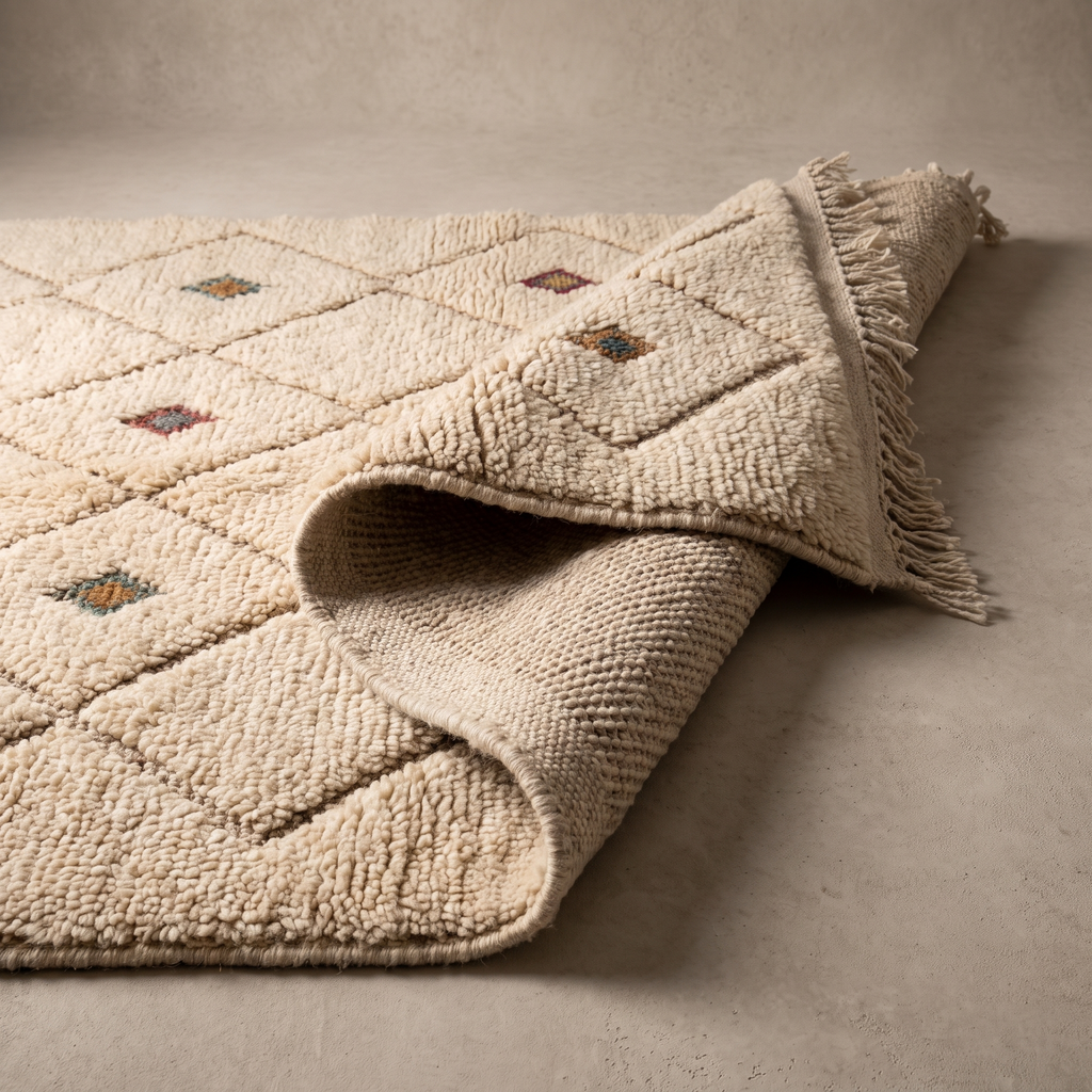 Angle et pli du tapis Rocamadour Naturel - détail du tissage