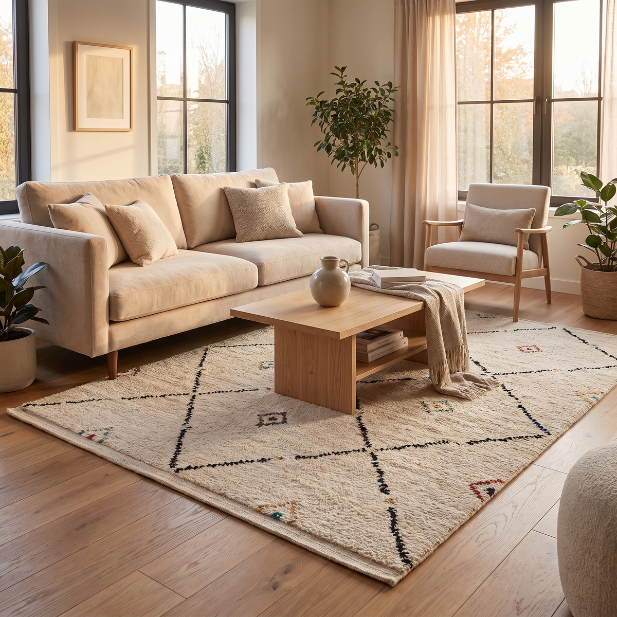Tapis Rocamadour Naturel dans un salon moderne
