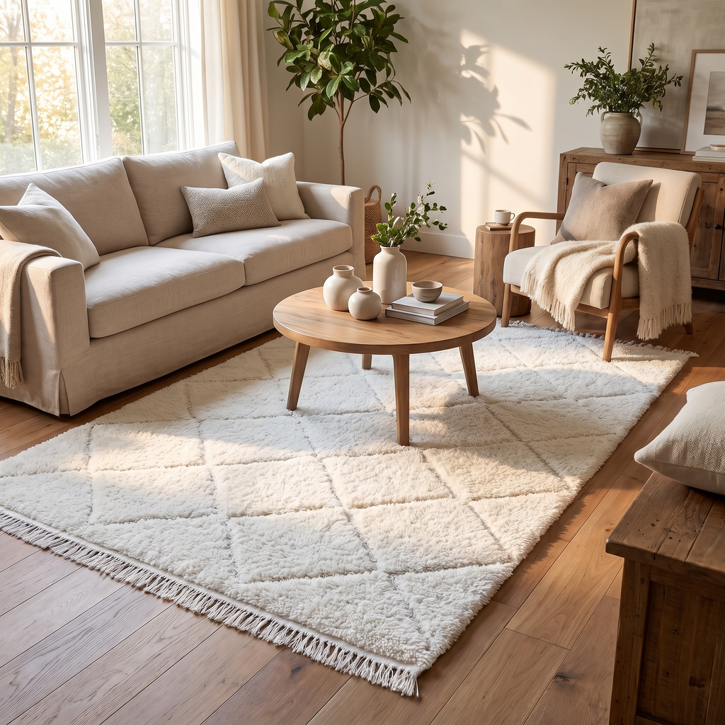 Tapis Conques Neige dans un salon moderne