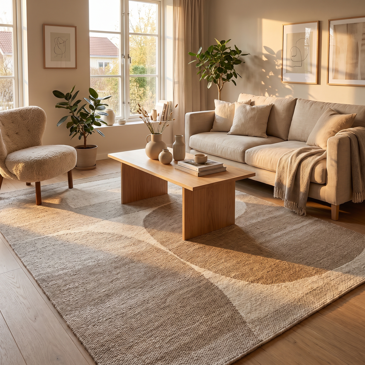 Tapis Domme Naturel - salon vue large
