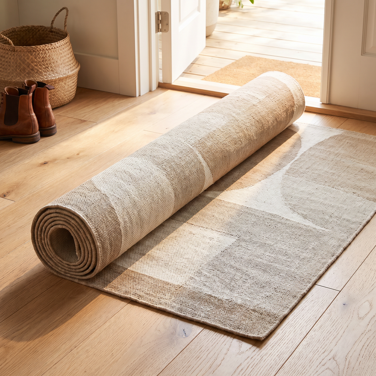 Tapis Domme Naturel roulé en situation dans une entrée