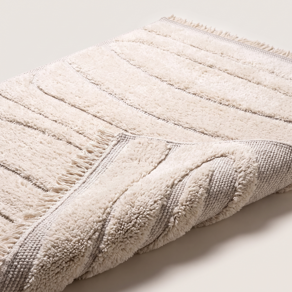 Angle et pli du tapis Figeac Neige - détail du tissage