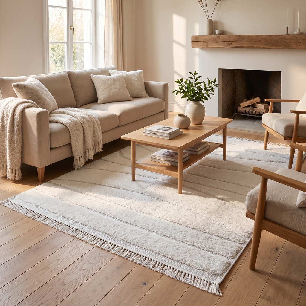 Tapis Figeac Neige dans un salon moderne