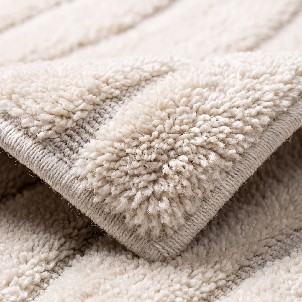 Zoom qualité du tissage du tapis Figeac Neige