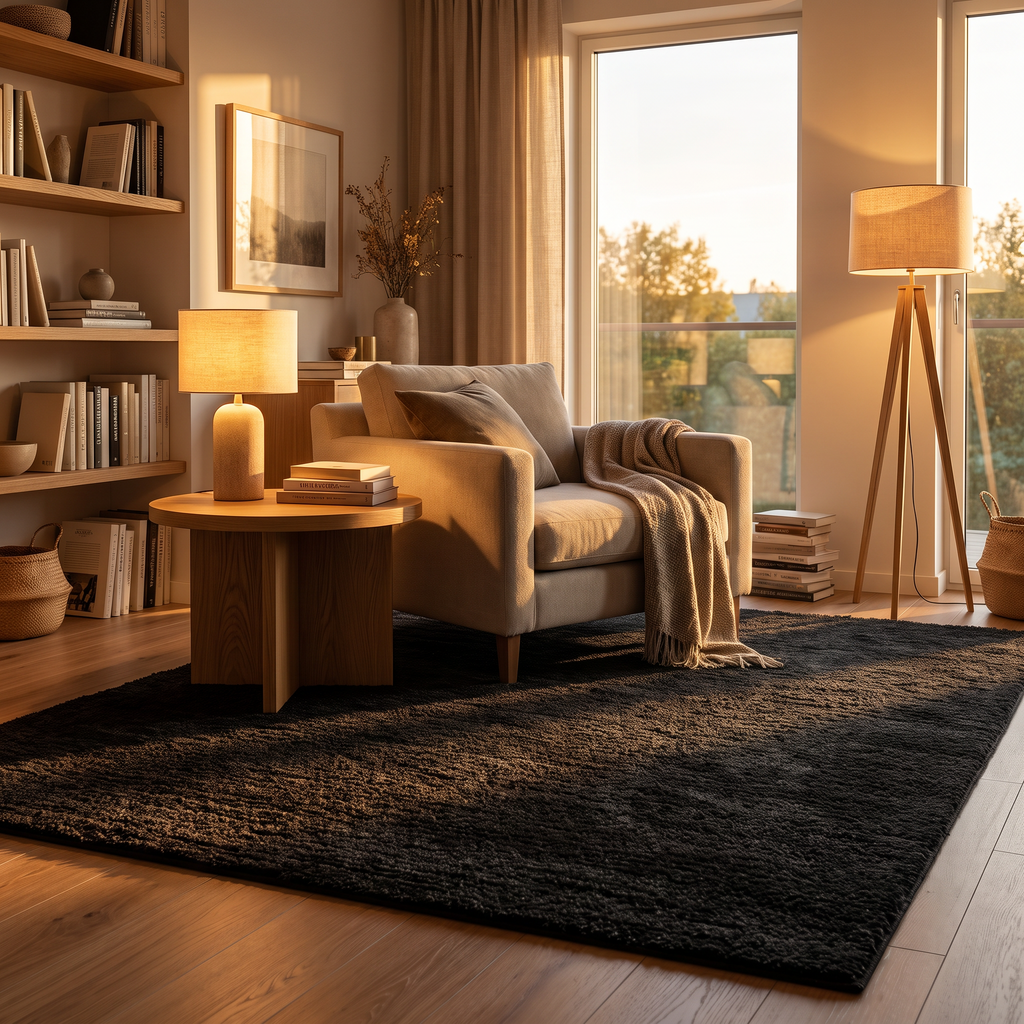 Tapis Cordes Caviar - salon vue large