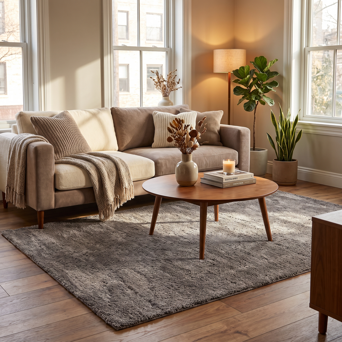 Tapis Cordes Gris dans un salon moderne