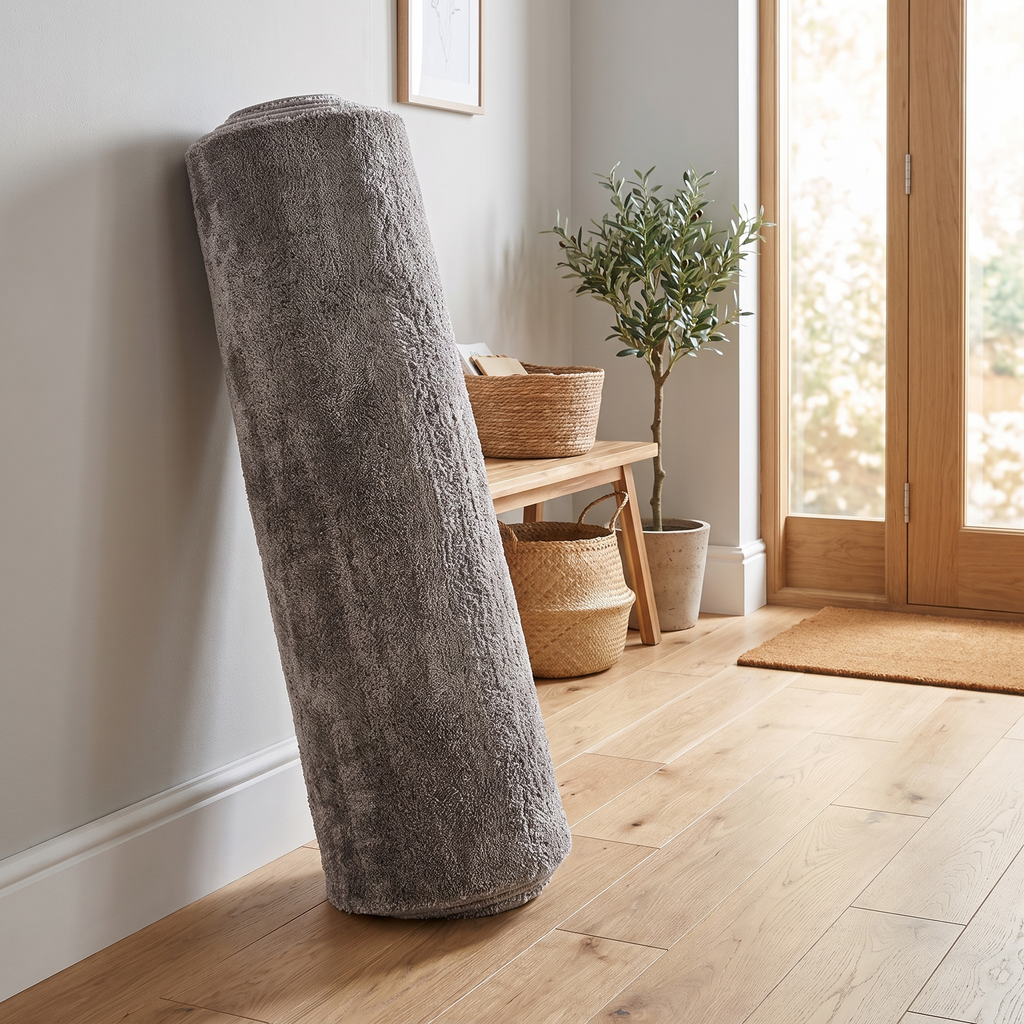 Tapis Cordes Gris roulé en situation dans une entrée