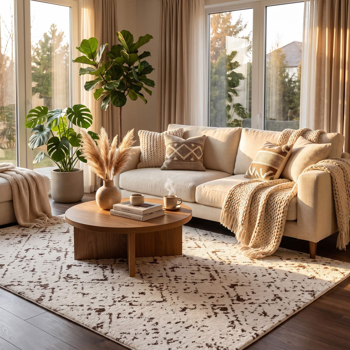 Tapis Gavarnie Neige dans un salon moderne