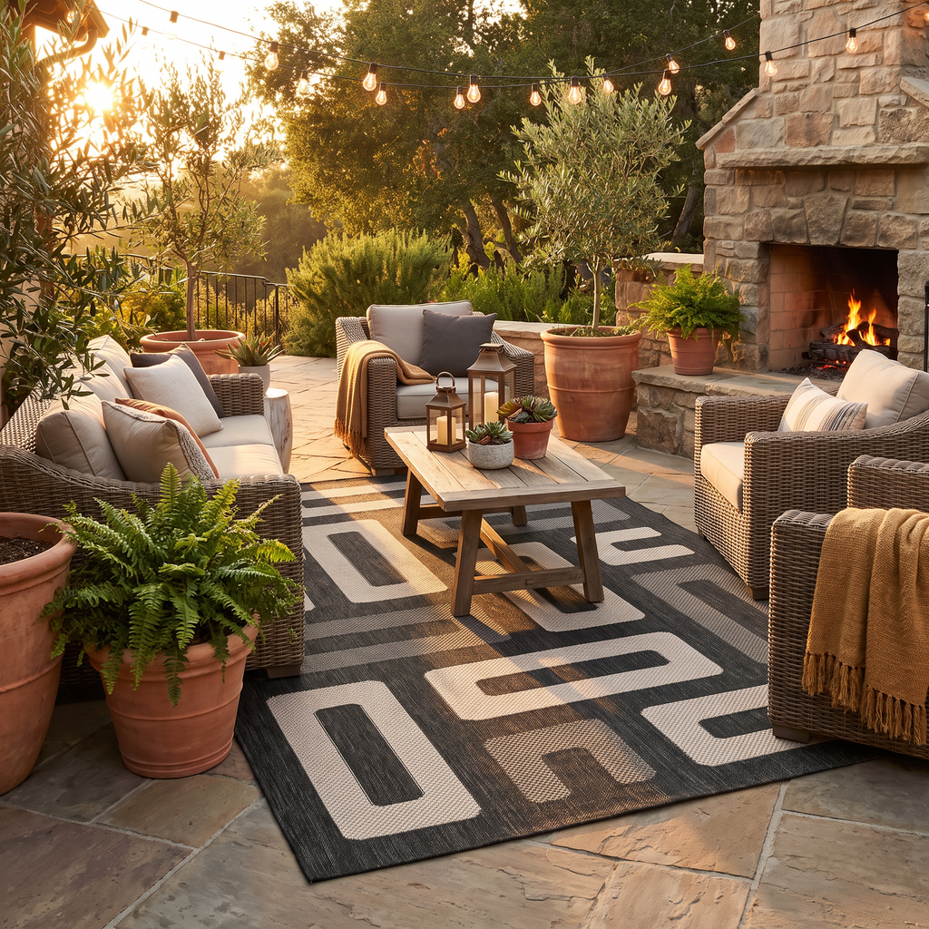 Tapis Bréhat Tonnerre sur une terrasse
