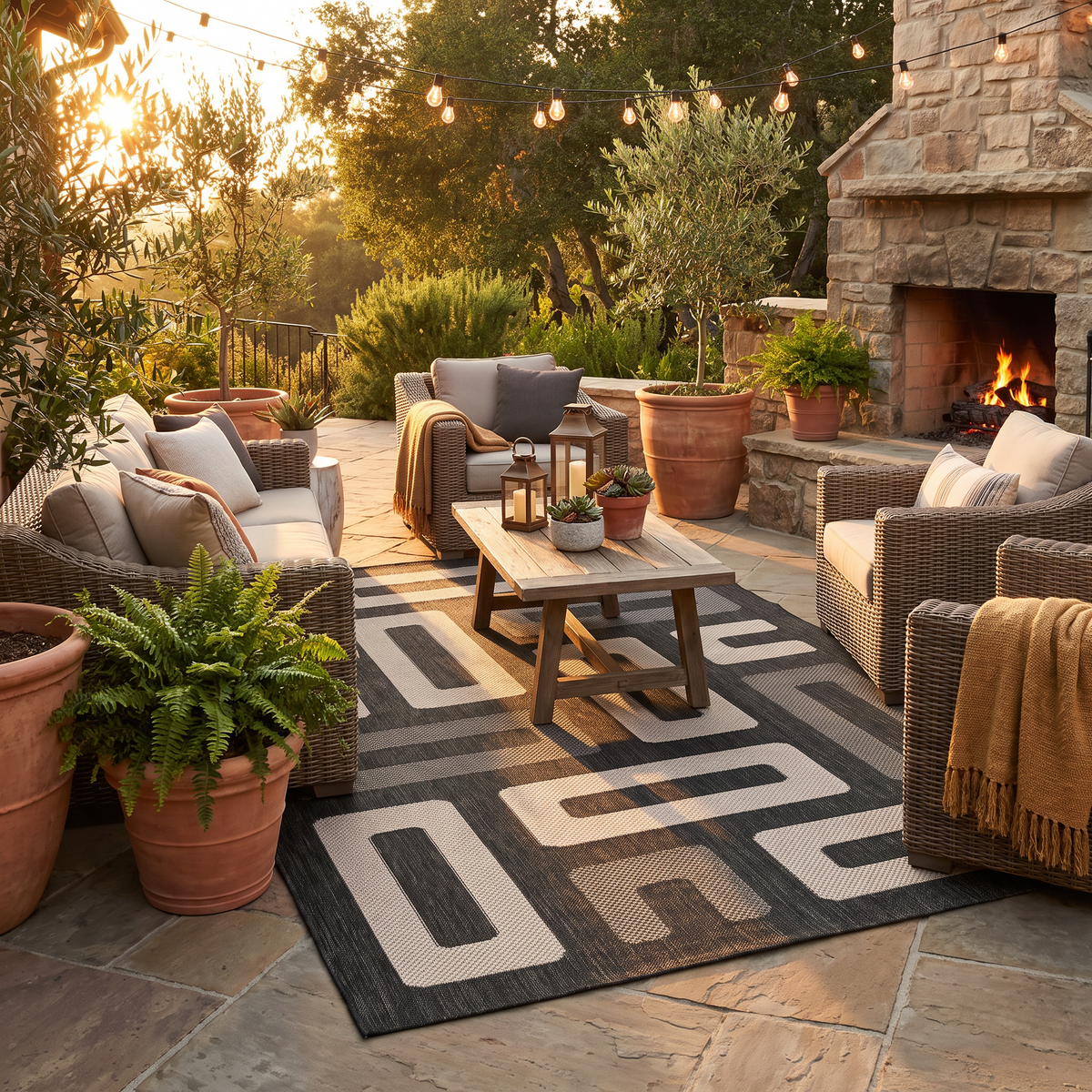Tapis Bréhat Tonnerre sur une terrasse