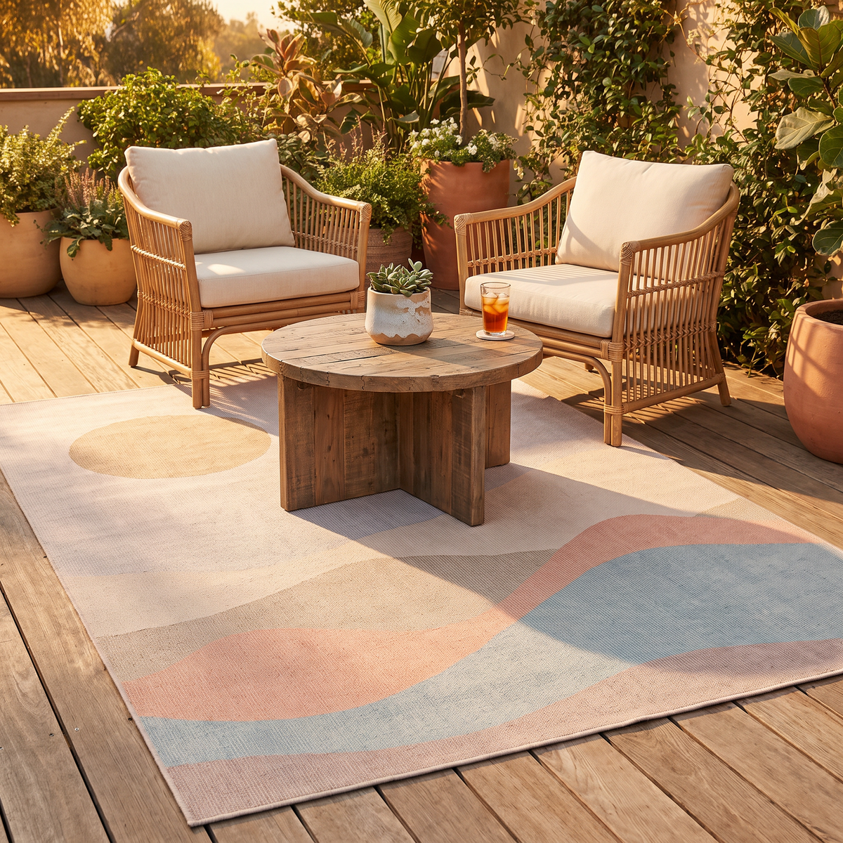 Tapis Hossegor Multico sur une terrasse extérieure