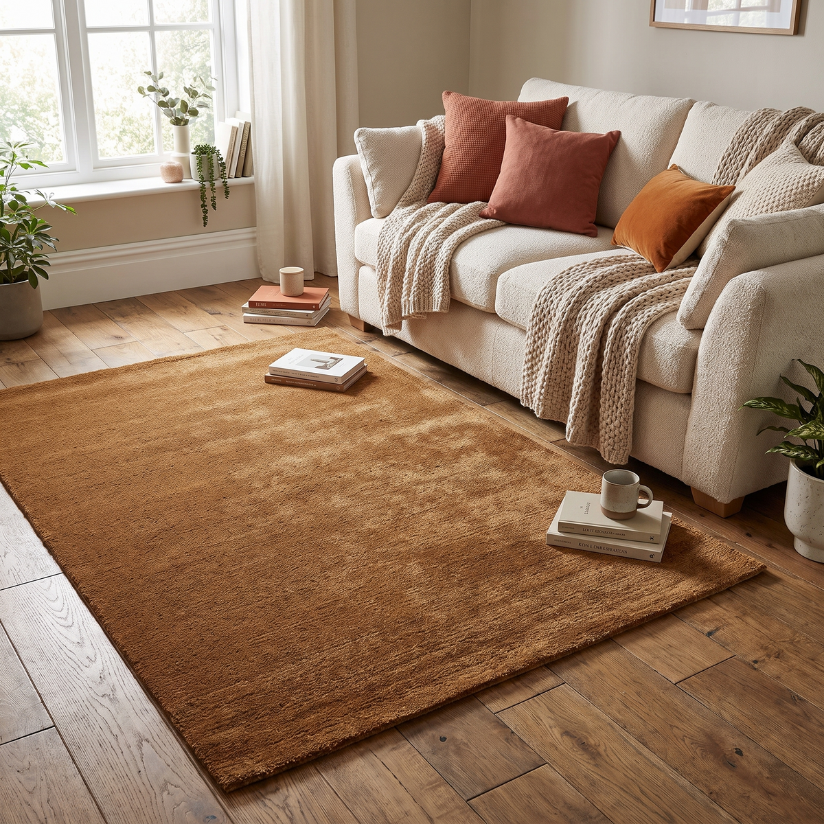 Tapis Arradon Caramel dans un salon moderne
