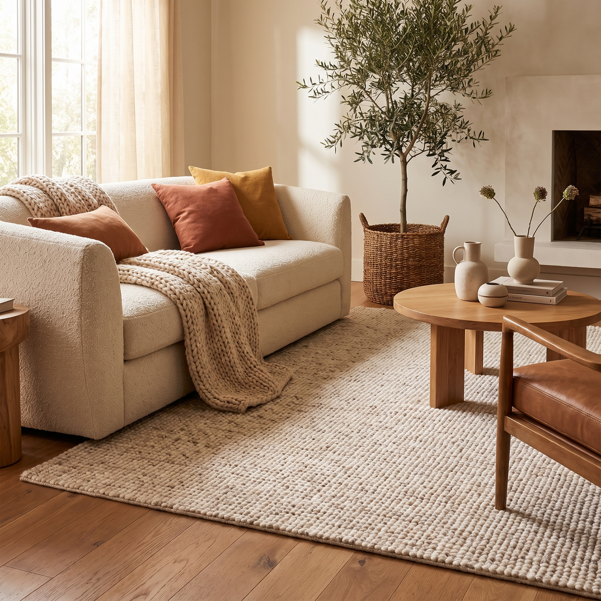 Tapis Arradon Naturel dans un salon moderne