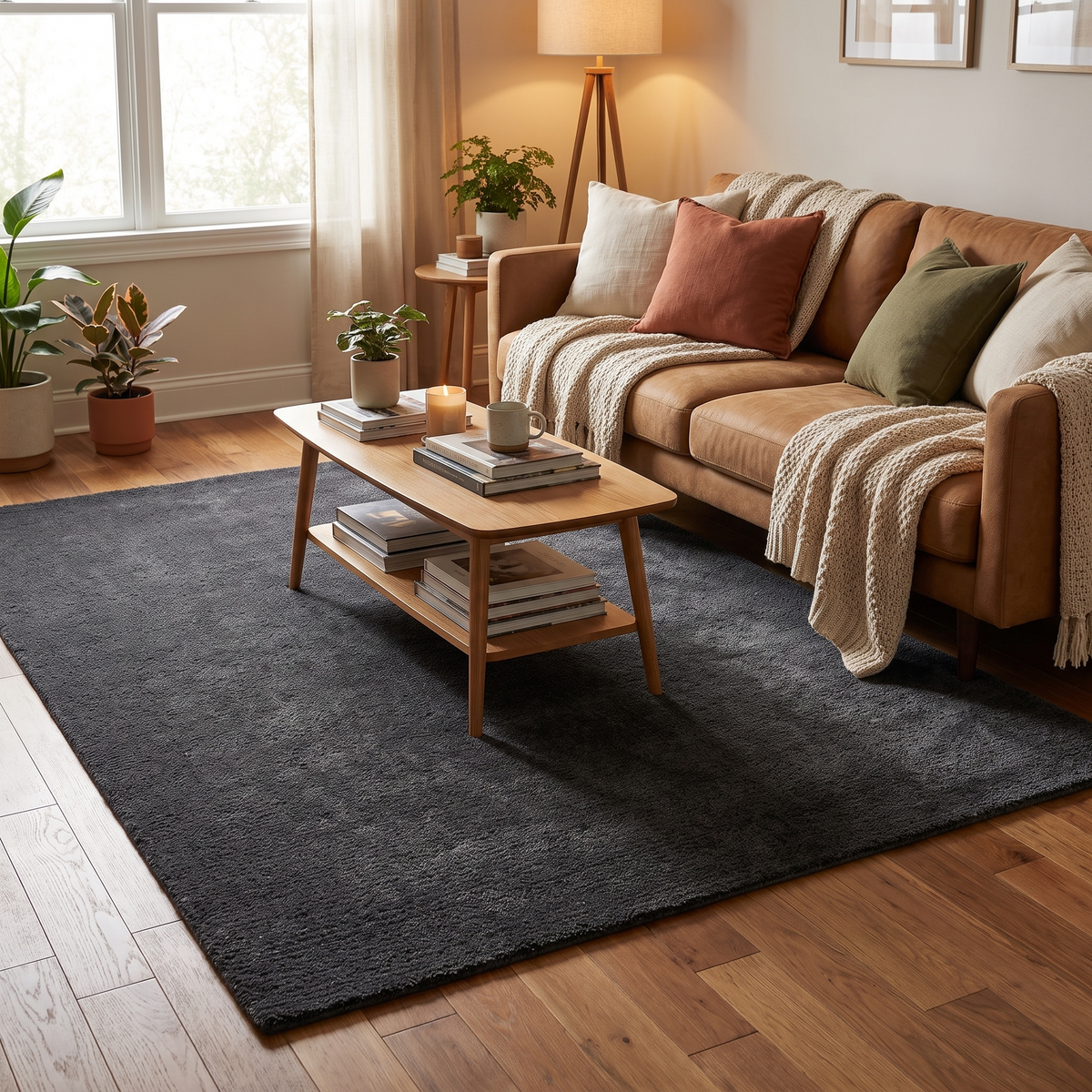 Tapis Arradon Carbone dans un salon moderne