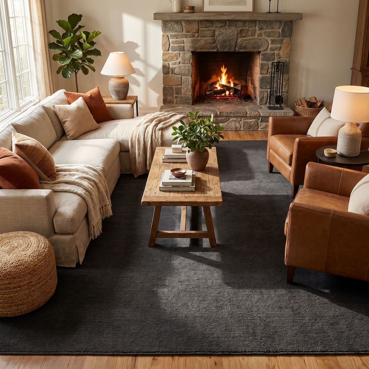Tapis Arradon Carbone - salon vue large
