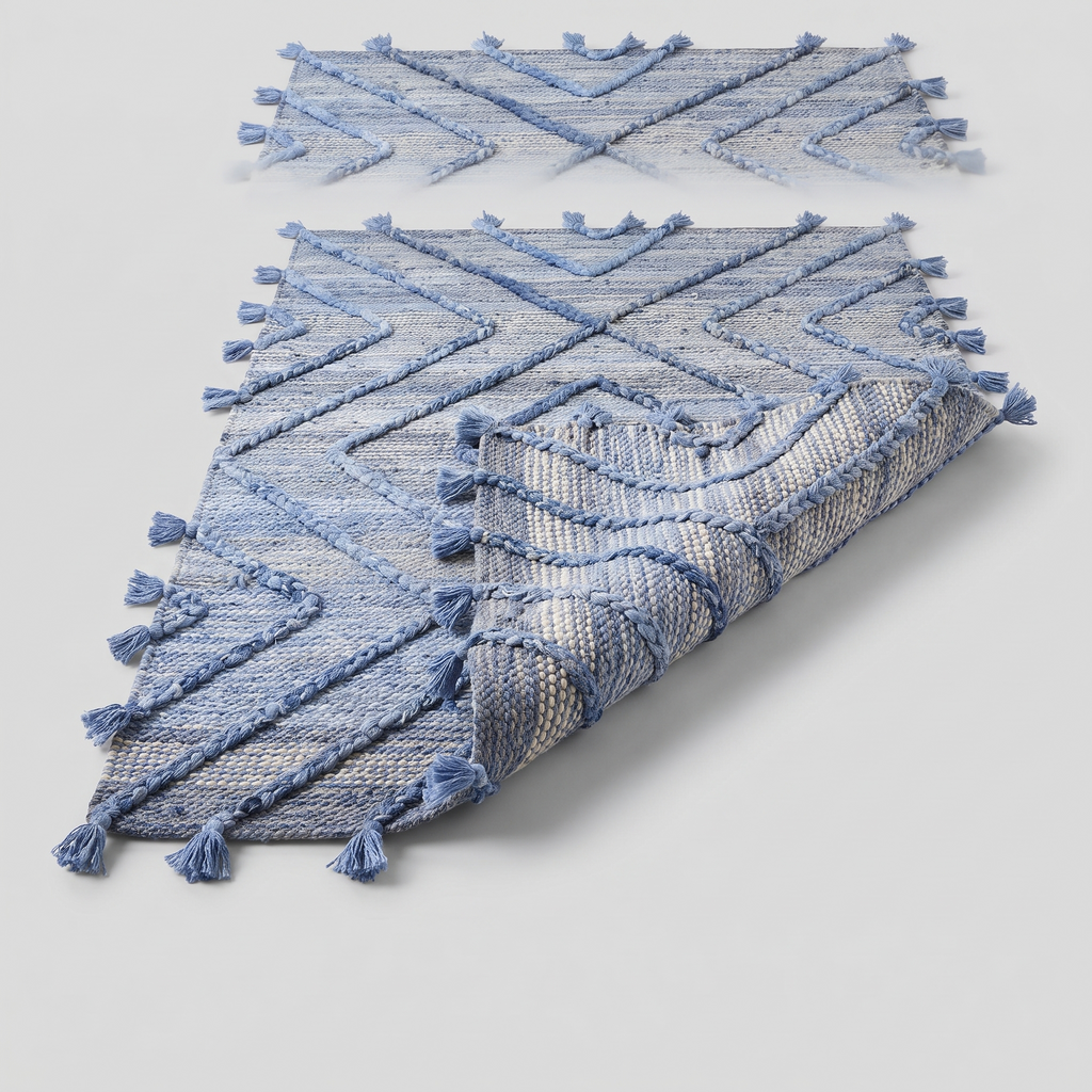 Angle et pli du tapis Sancerre Bleu/ivoire - détail du tissage