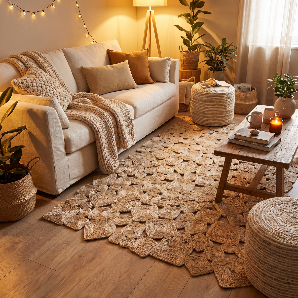 Tapis Cluny Naturel dans un salon moderne