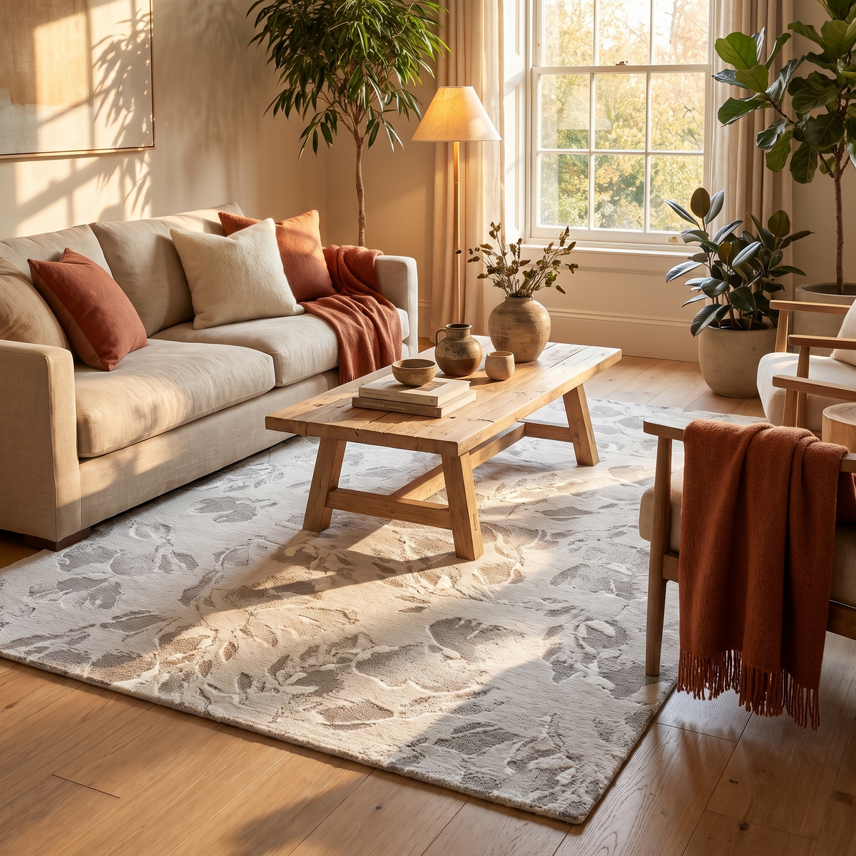 Tapis Kaysersberg Perle dans un salon chaleureux