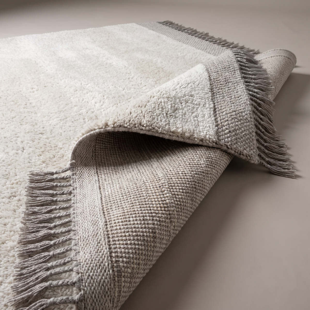 Angle et pli du tapis Arbois Ivoire/beige - détail du tissage
