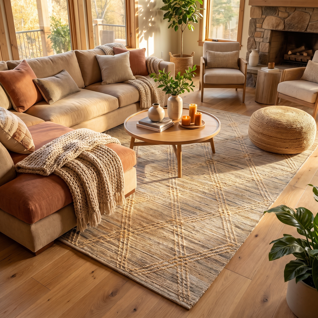 Tapis Orcival Beige/naturel dans un salon chaleureux