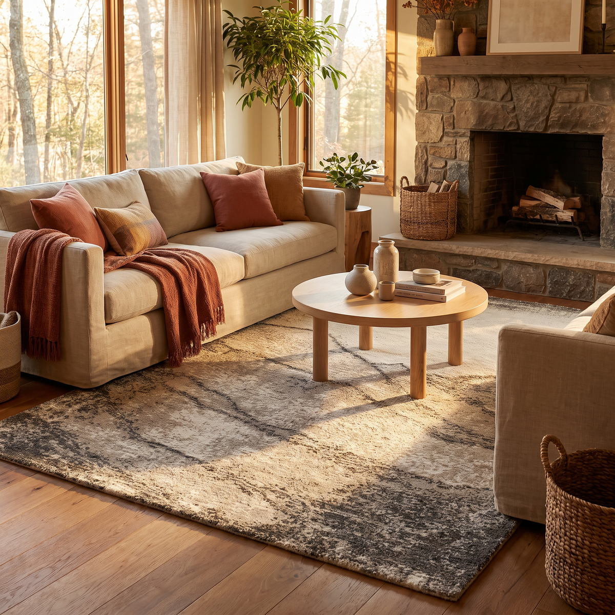 Tapis Barbizon Naturel dans un salon chaleureux