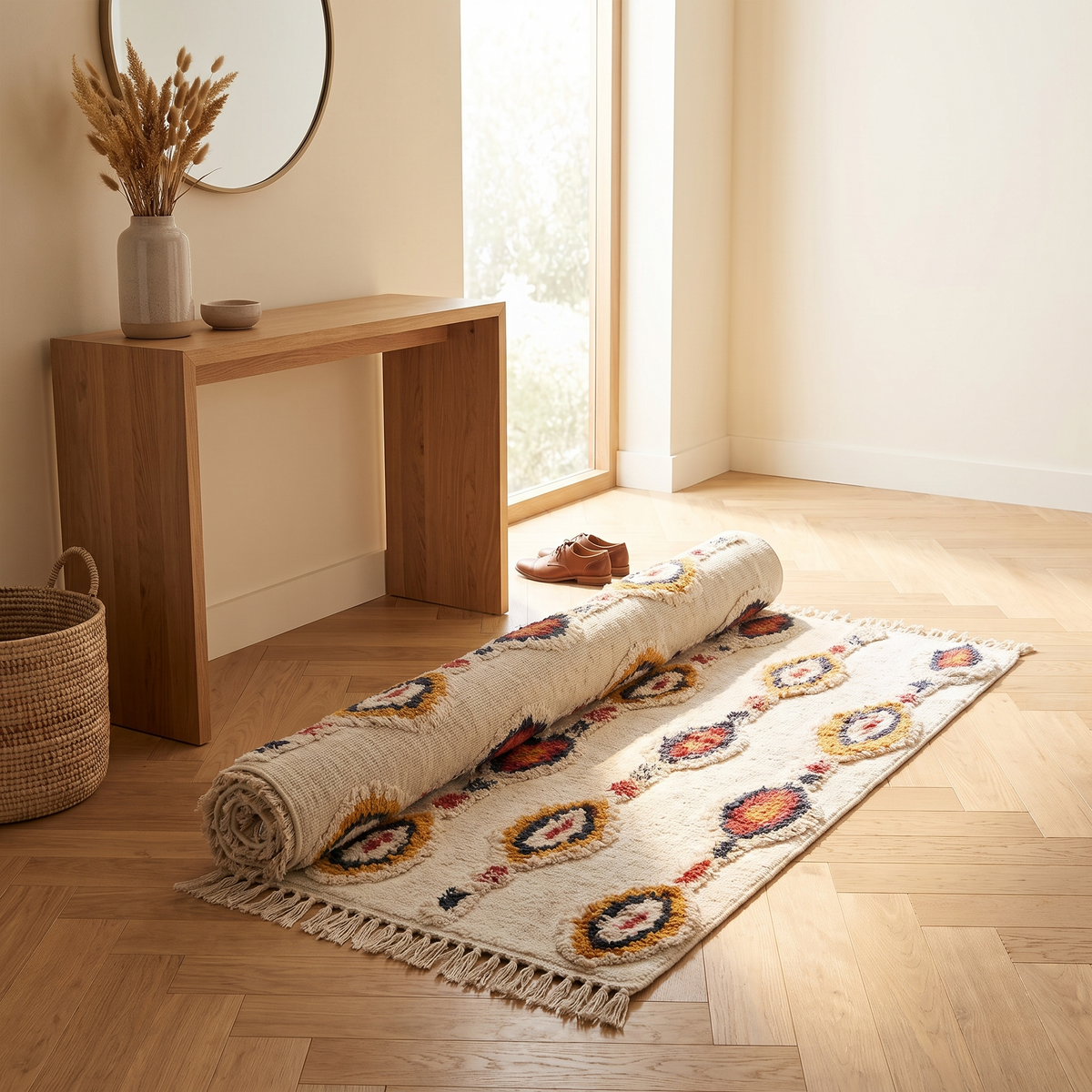 Tapis Chantilly roulé en situation dans une entrée