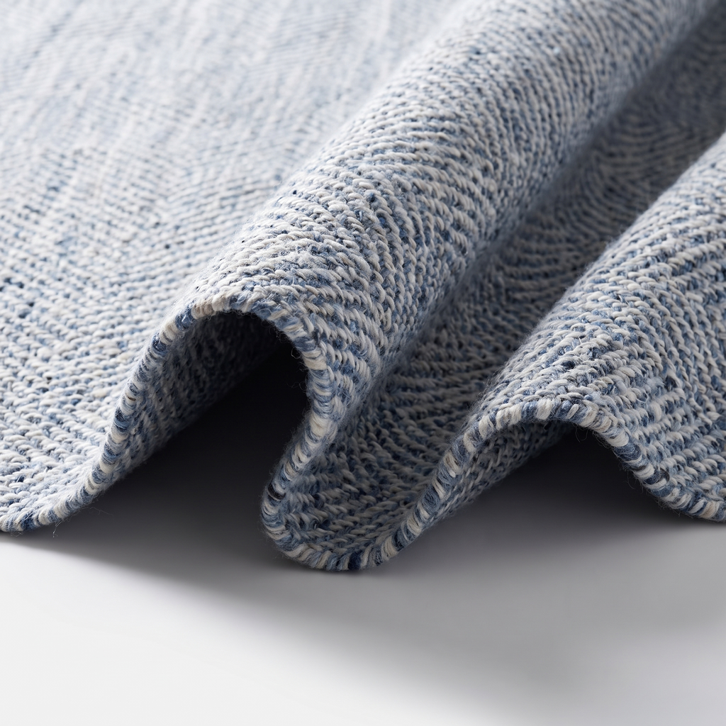 Angle et pli du tapis Mougins Blanc/Bleu - détail du tissage