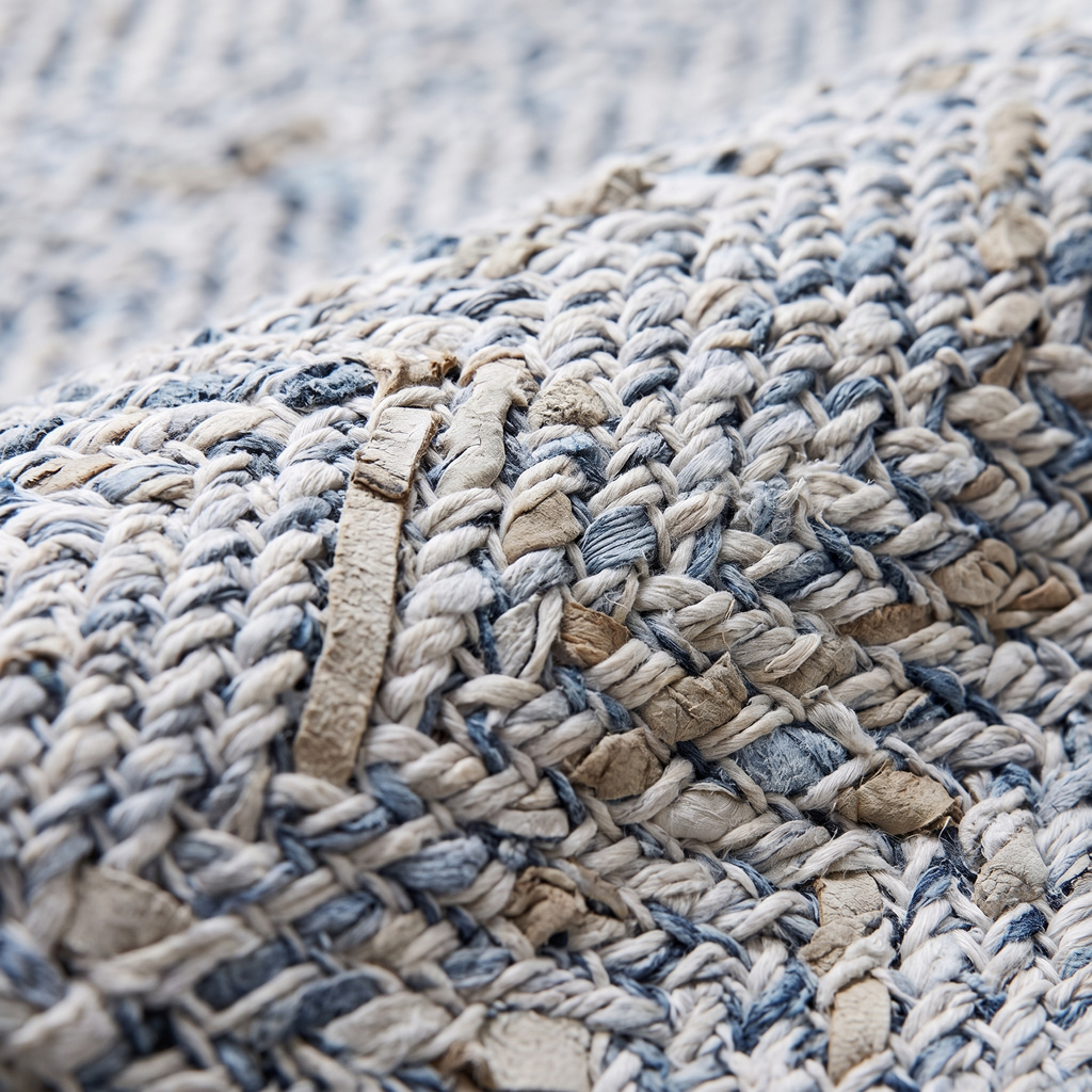 Zoom qualité du tissage du tapis Mougins Blanc/Bleu