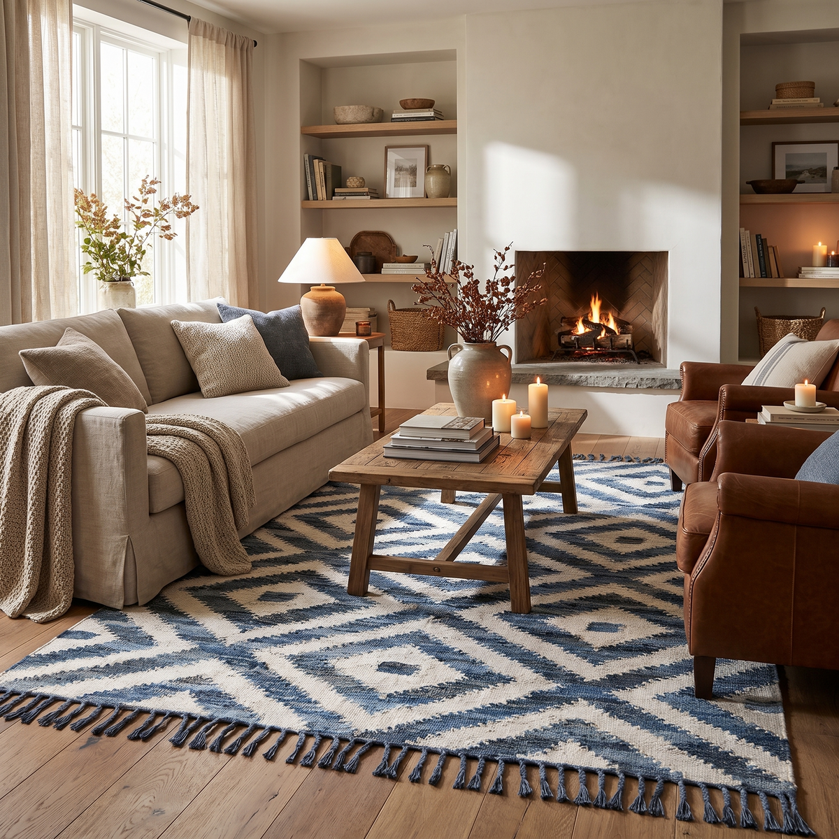 Tapis Cotignac Bleu - salon vue large