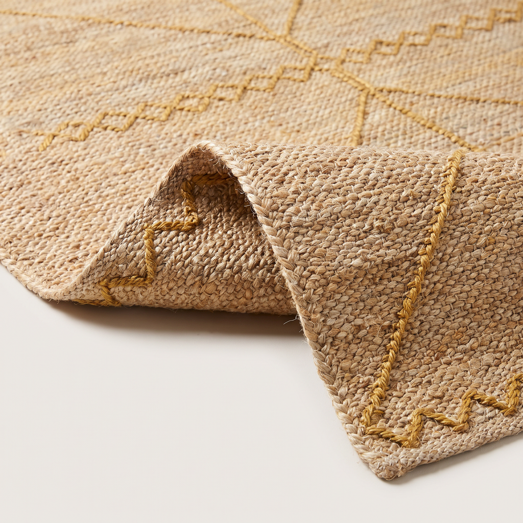 Angle et pli du tapis Fayence Or - détail du tissage