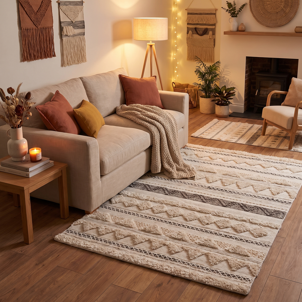 Tapis Seillans Ivoire dans un salon chaleureux