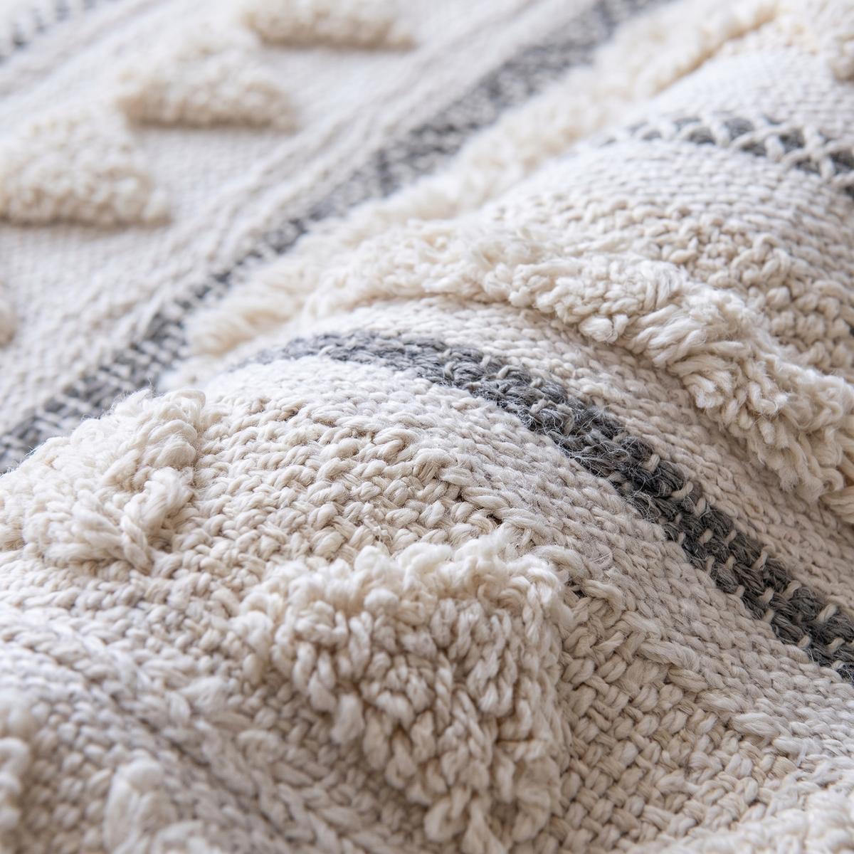 Zoom qualité du tissage du tapis Seillans Ivoire