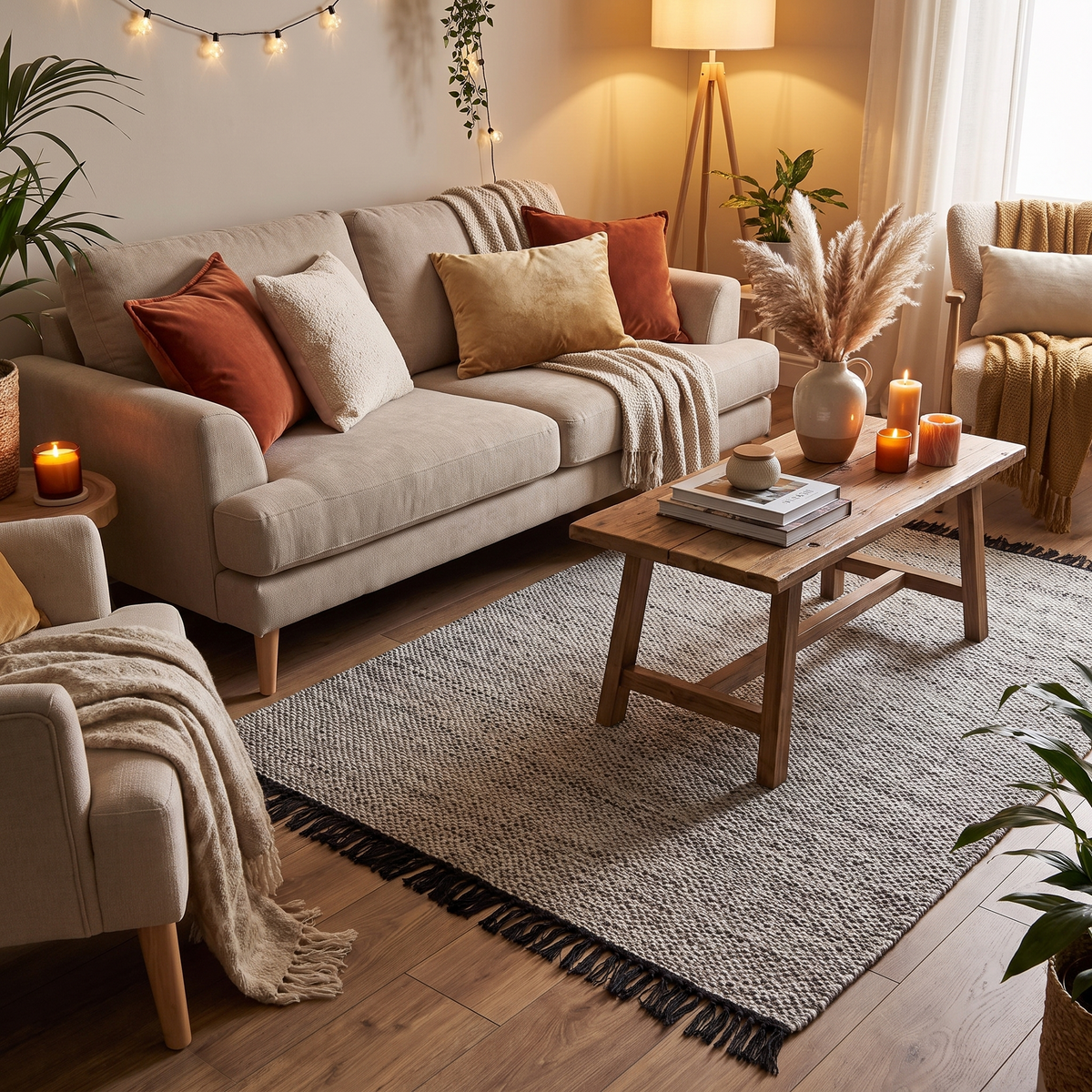 Tapis Lagrasse Gris dans un salon chaleureux
