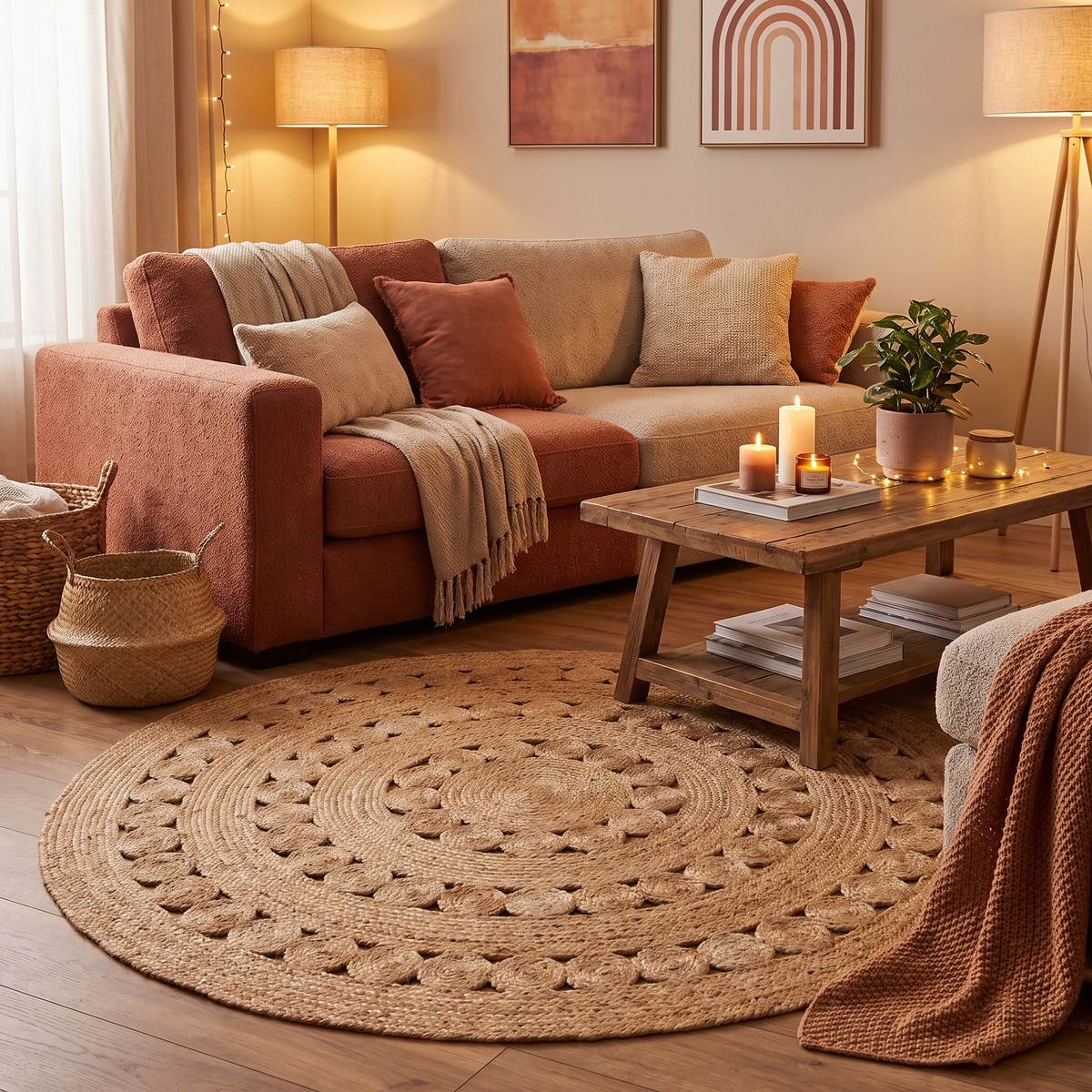 Tapis Minerve Naturel dans un salon chaleureux