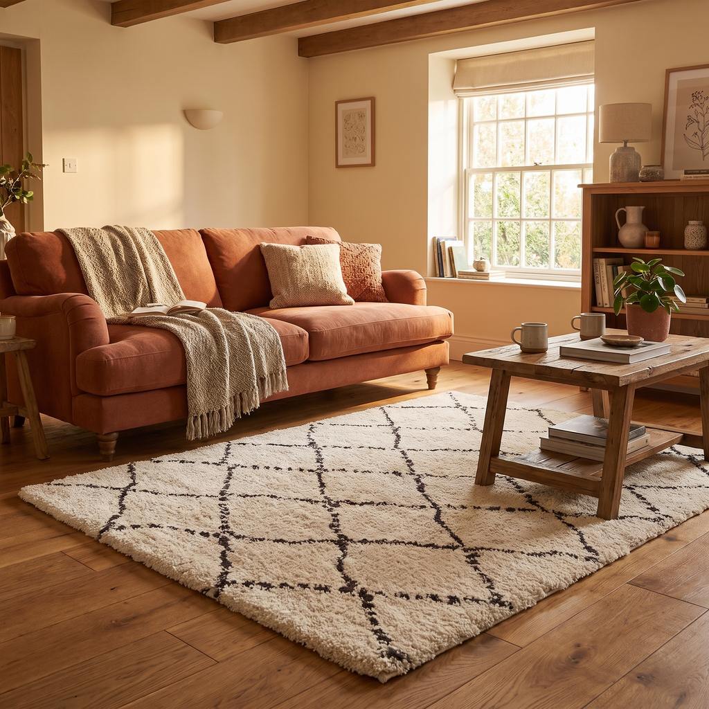 Tapis Pérouges Beige salon ambiance 1