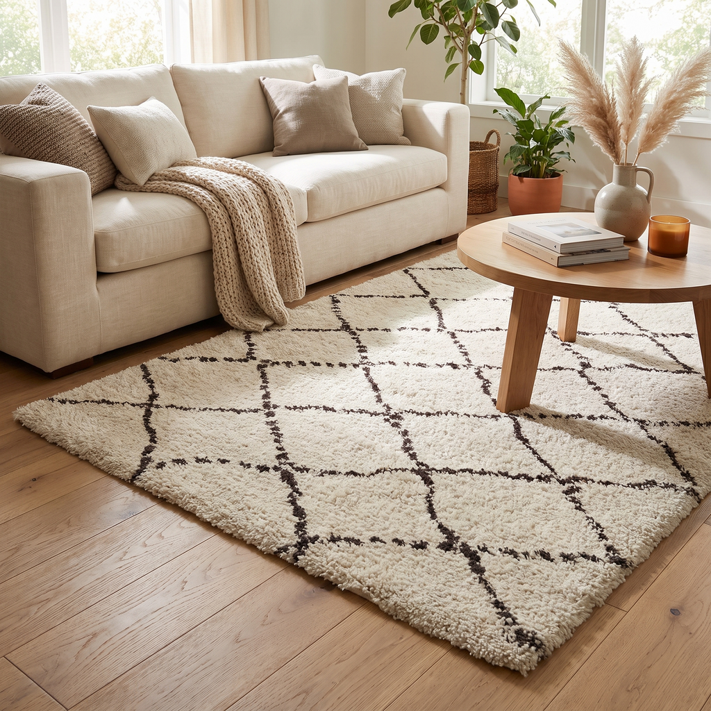 Tapis Pérouges Beige salon ambiance 2