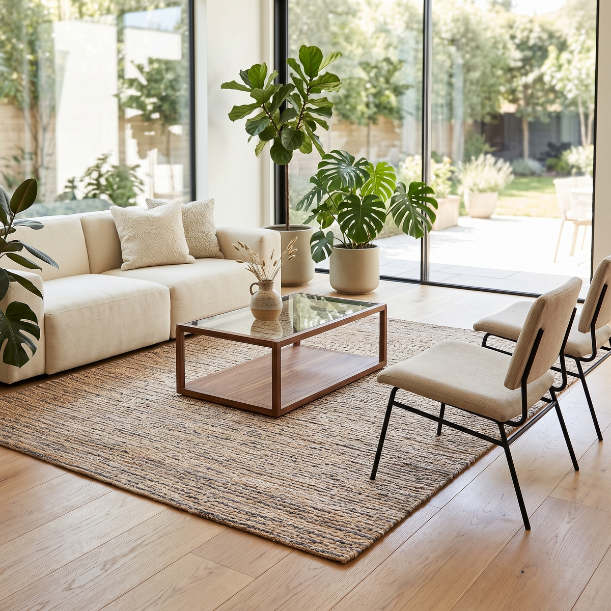 Tapis Yvoire Naturel/gris salon angle