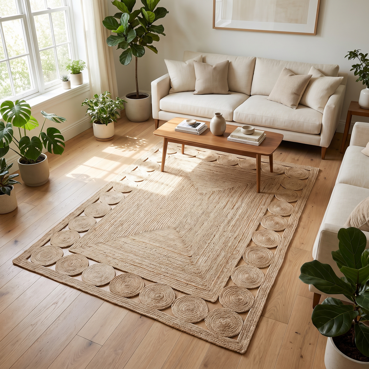 Tapis Charroux Naturel salon angle