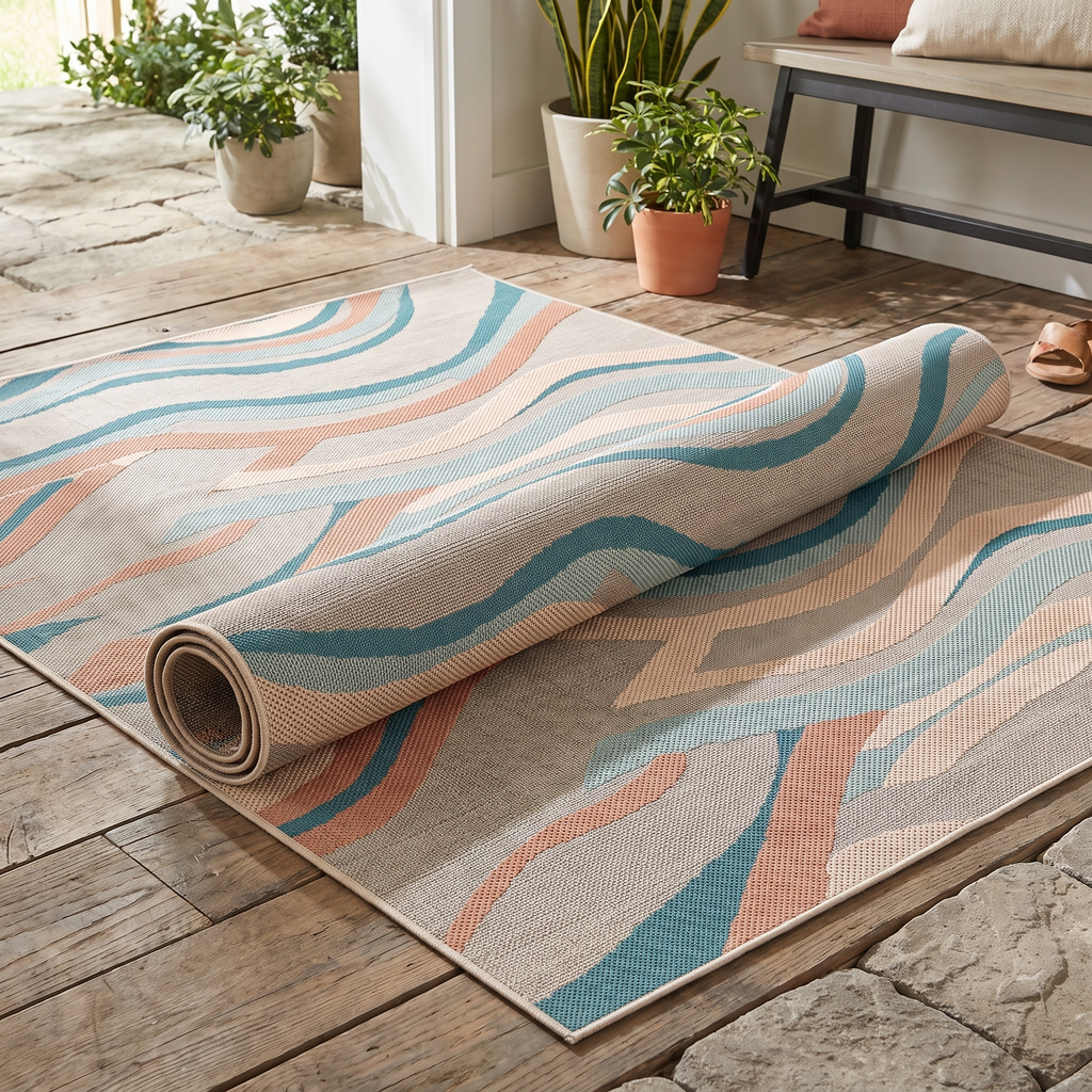 Tapis Biot Multico roulé en situation dans une entrée