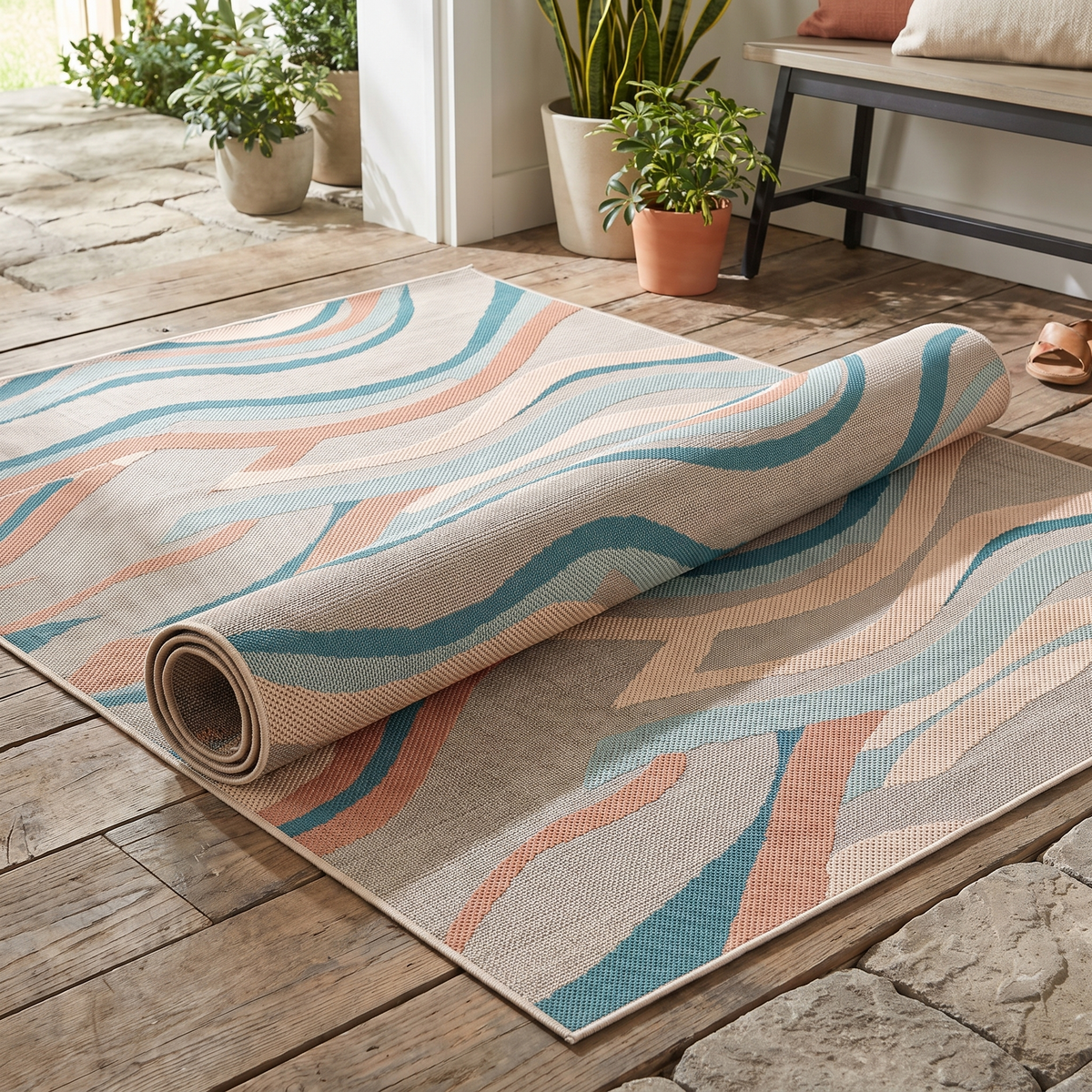 Tapis Biot Multico roulé en situation dans une entrée