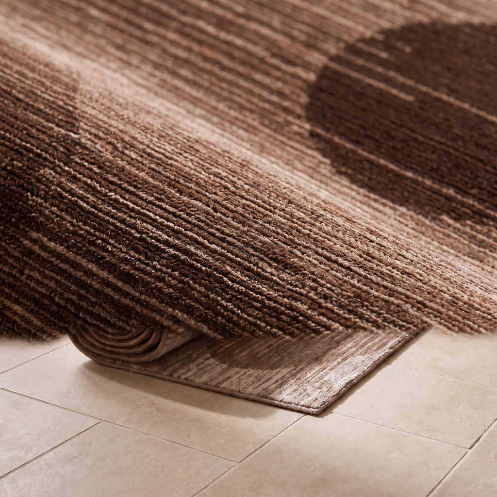Zoom qualité du tissage du tapis Lussan Noisette